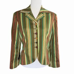 Vtg Y2K Eye Boutique Jacket Women's Striped Short 8 Green Maximalist Career